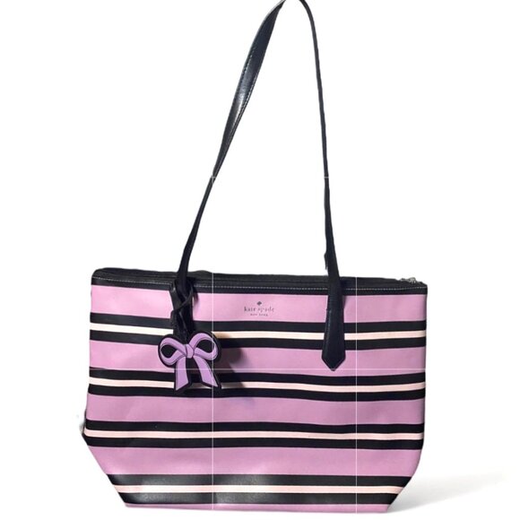 kate spade Handbags - KATE SPADE- PINK/BLACK Handbag LARGE Tote with Leather Accent Bow
